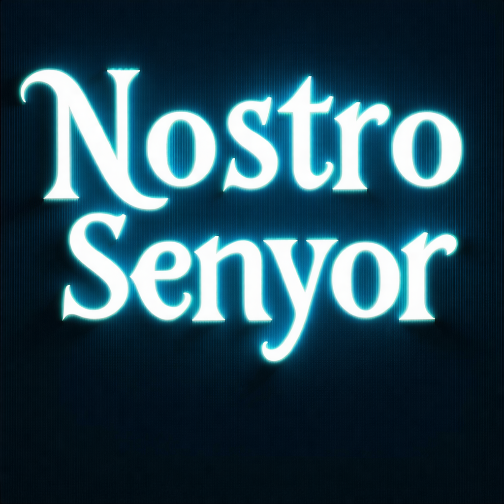 "Divinely inspired, towering letters, spelling out 'Nostro Senyor', glowing with an ethereal, celestial light."