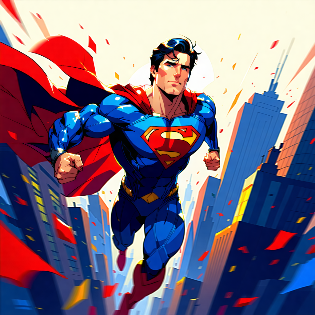 Craft an engaging Instagram ad showcasing Superman soaring through a city skyline at dusk, embodying the essence of heroism and adventure. The iconic superhero is reimagined with the unmistakable features of Tom Cruise, blending the charm and intensity of the actor with the classic Superman suit. His cape billows dramatically in the wind behind him as he flies in a dynamic mid-flight action pose, fists clenched, ready to face any challenge. The composition is thrilling, with a dynamic diagonal line that adds a sense of unstoppable movement. The color palette is vibrant, drawing from primary colors that echo the classic comic book aesthetic, ensuring the ad pops in a scroll. Lighting plays a crucial role, with a dramatic spotlight illuminating Superman's face, highlighting an inspiring and uplifting expression that captivates the viewer. The backdrop features the city's silhouette under the enchanting hues of dusk, adding a layer of drama and depth. Typography is bold and dynamic, incorporating the tagline 'Unite Powers' in a way that complements the scene's energy. An interactive 'Swipe Up' animation invites engagement, beckoning viewers to learn more. This image is not just an ad but a call to action, a reminder of the power of unity and the thrill of adventure.